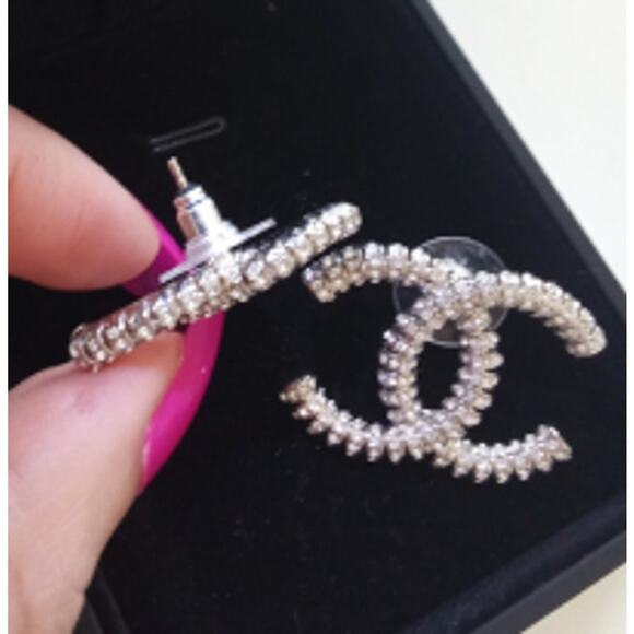 Silver CHANEL Crystal XL Stud Earrings 24A (CHXX024) - Picture 6 of 10